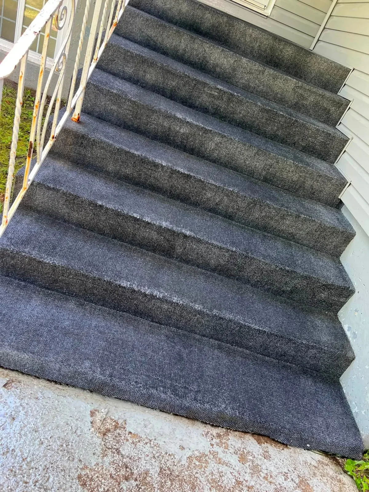 Freshly cleaned carpeted entrance stairs